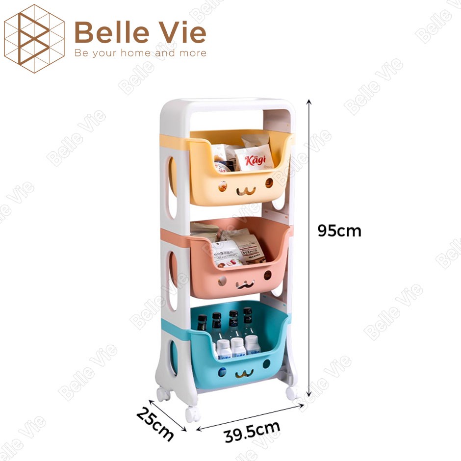 Kệ Để Đồ Nhựa 3 Tầng BELLEVIE Kệ Nhựa Có Bánh Xe Hiện Đại Thông Minh Dễ Dàng Lắp Ráp - KN3T