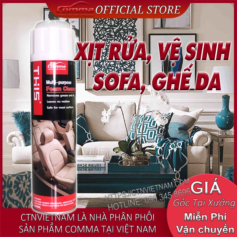 Chai Xịt Vệ Sinh Ghế Sofa Da, Nỉ Tại Nhà Comma THiS Multi Foam