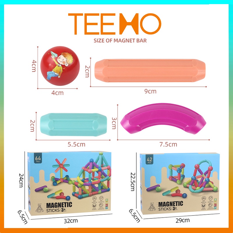 Xếp hình nam châm đồ chơi thông minh 64 chi tiết magnetic TEEMO GD-03