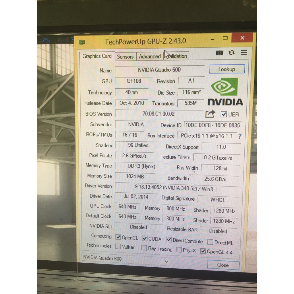 Card đồ họa NVIDIA Quadro 600 1GB