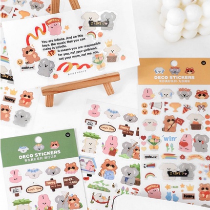 Sticker PET trong suốt hình động vật đáng yêu trang trí toploader và sổ tay | BST125