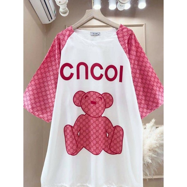 Đầm gấu GUCCI hồng lụa latin cao cấp