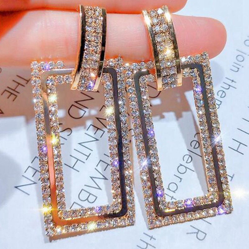 New Hot Fashion Women Rhinestone Crystal Square Geometric Drop Dangle Earrings