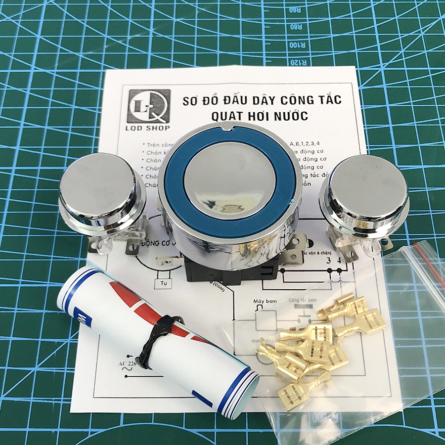 Công tắc quạt hơi nước | Loại tốt, công tắc vặn 6 chân xoay 360 độ - Tặng đề can & bộ đầu COS
