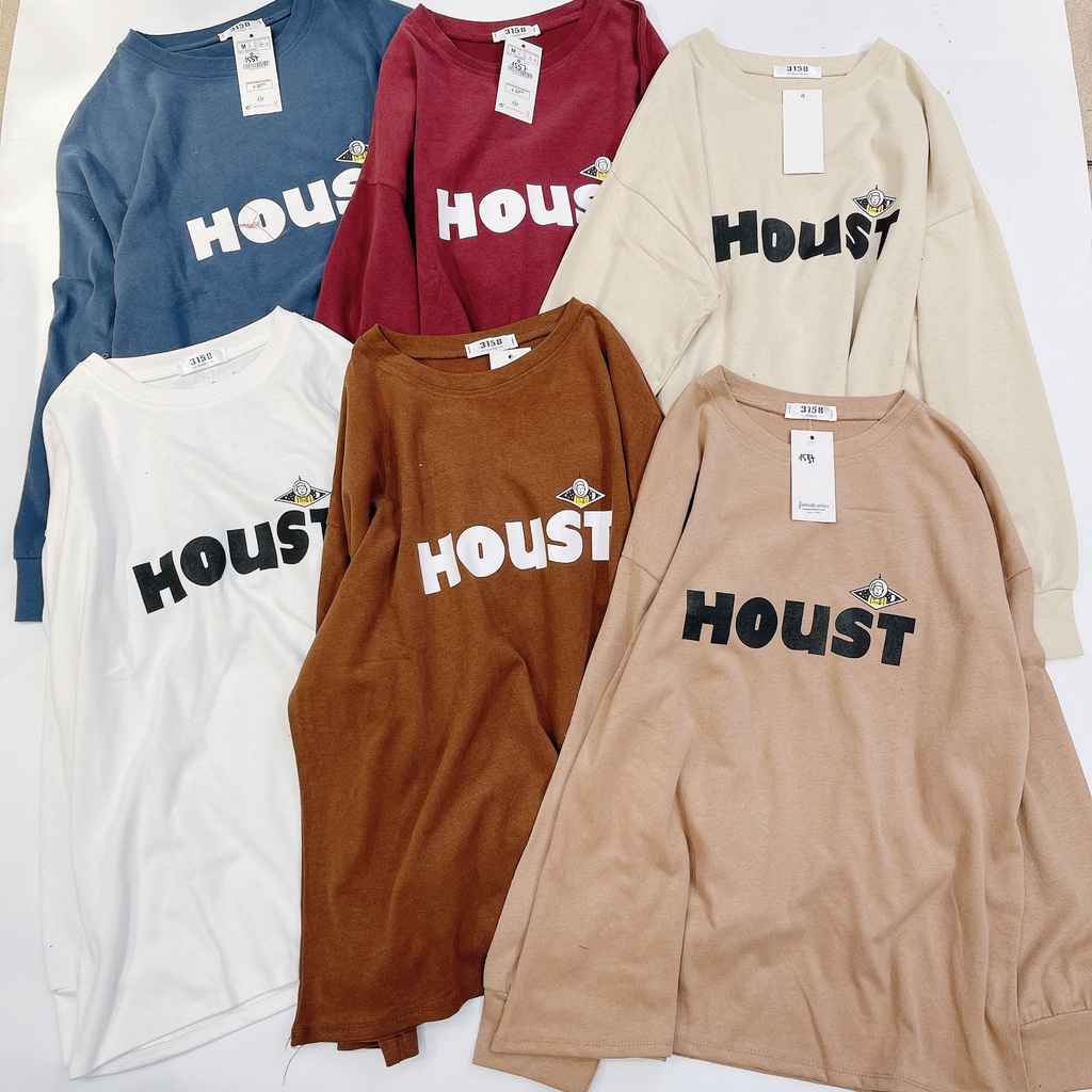 Áo dài tay chất tuyết nhung cổ tròn tay bo in chữ HOUST 1557 IMES SHOP