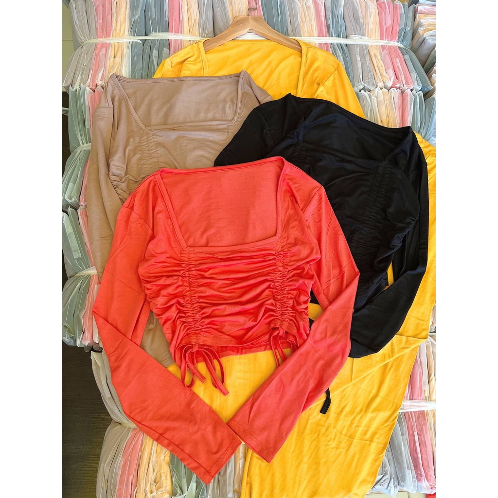 Đồ bộ nữ, set đồ bộ quần ống rộng và áo croptop ôm tay dài rút dây vải thun cotton lụa dẻo siêu mát mềm mịn dày dặn