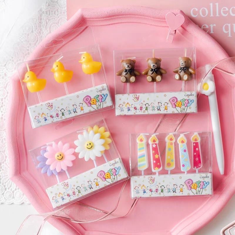 Nến Trang Trí Sinh Nhật Hình Con gấu - Hoa Cúc - Vịt - Mặt Cười Phong Cách Hàn Quốc - KAT Official Store