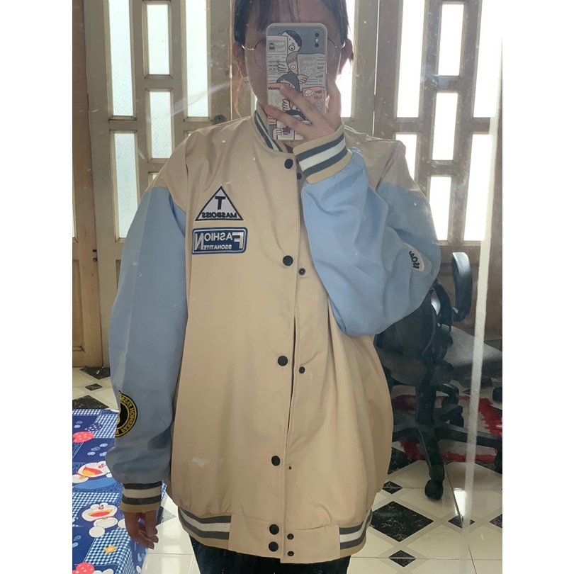 Áo khoác bóng chày form rộng FASHION vải dù 2 lớp thêu LOGO UNISEX  nam nữ