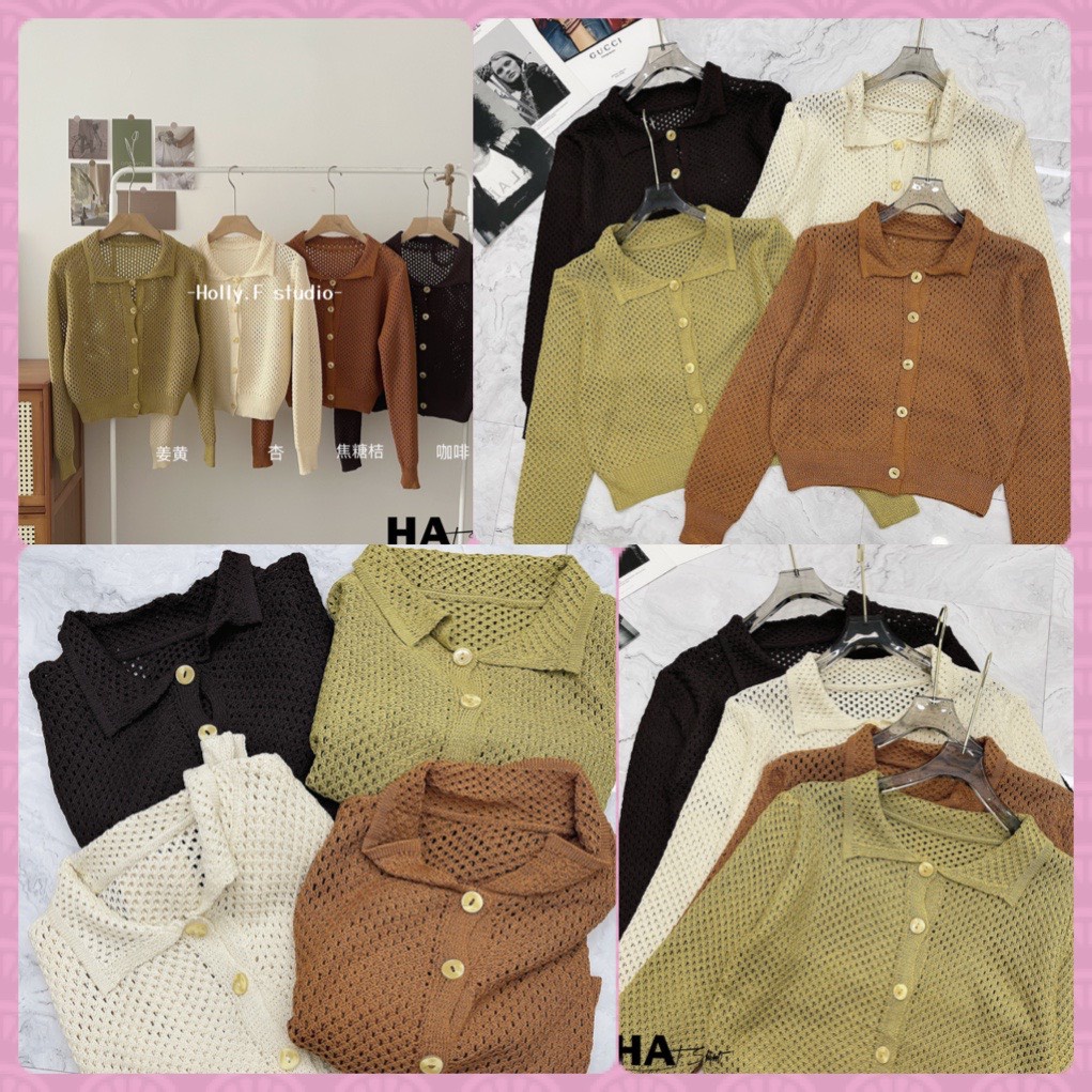 Áo Len lưới dài tay cổ bẻ mix quần jeans hoặc cvay đều đẹp
