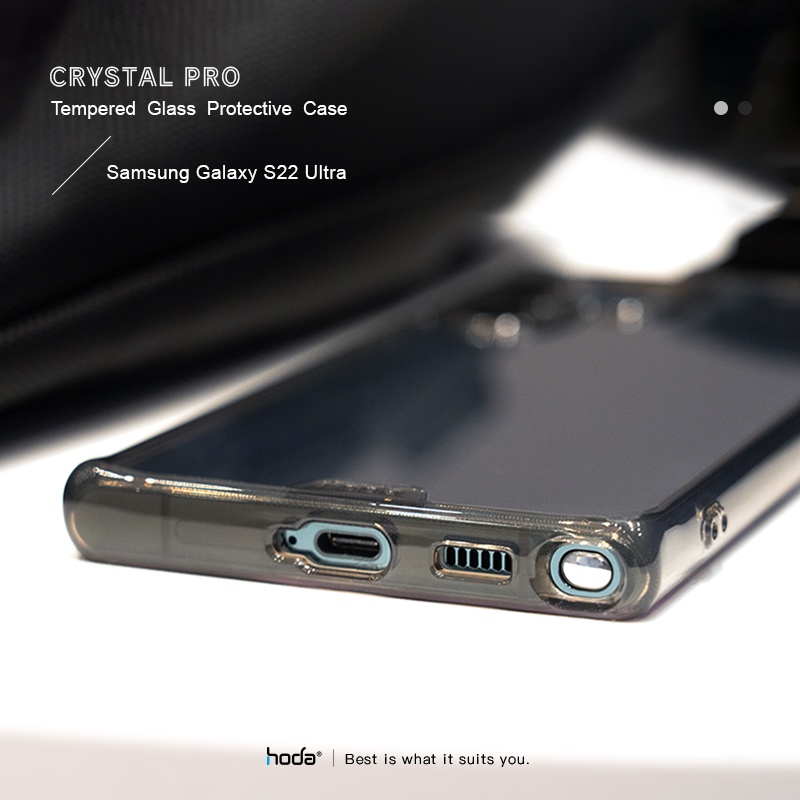 Ốp lưng nhựa cứng trong suốt Crystal Pro HODA chống sốc cho Samsung Galaxy S22 Plus/S22 Ultra