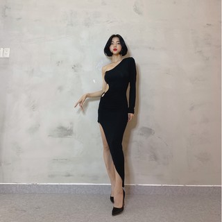 Đầm body xéo tà - lệch vai khoen eo