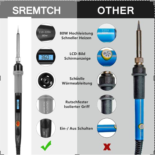 Bộ 5 đầu hàn sắt 80w 220v 200c- 450c có công tắc bật/ tắt và điều chỉnh nhiệt độ tiện dụng