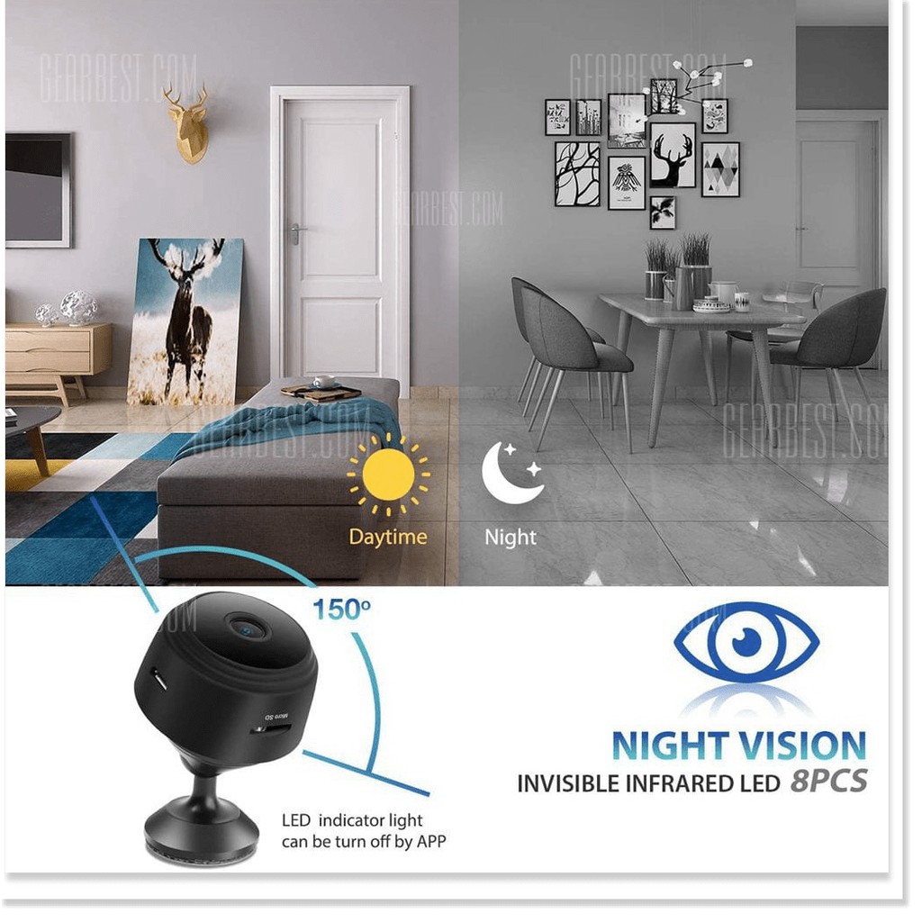 🆕 Camera wifi siêu nhỏ A9-2.0MP có hồng ngoại ẩn xem đêm sắc nét kèm giá đỡ camera + thẻ nhớ Micro 32GB Class 10