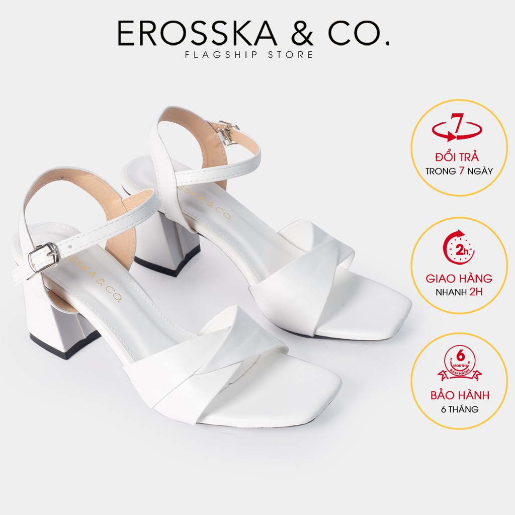 Giày sandal cao gót Erosska mũi vuông quai ngang bắt chéo cao 7cm màu bò - EB020