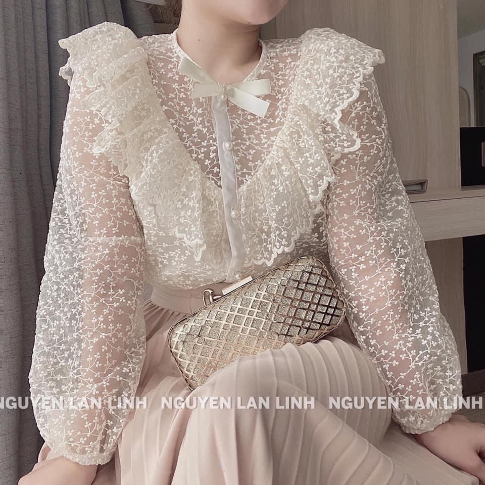 ÁO SƠ MI REN BÈO NƠ CỔ