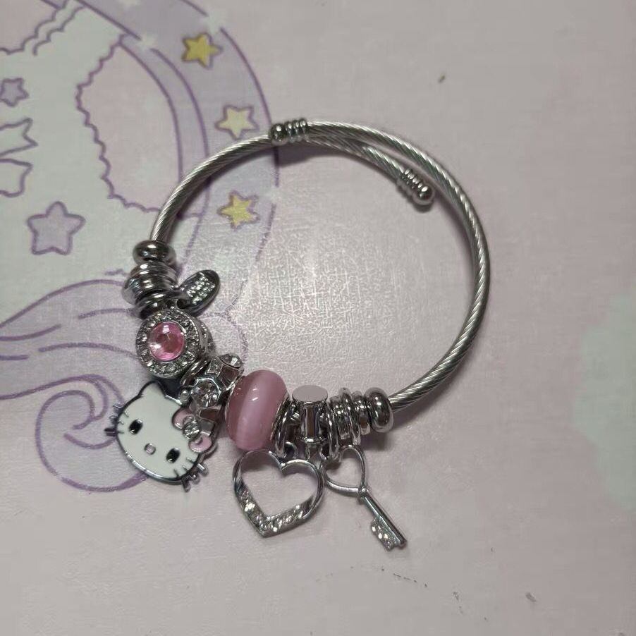 Vòng đeo tay đính hạt và mèo Hello Kitty hoạt hình đáng yêu dành cho học sinh nữ