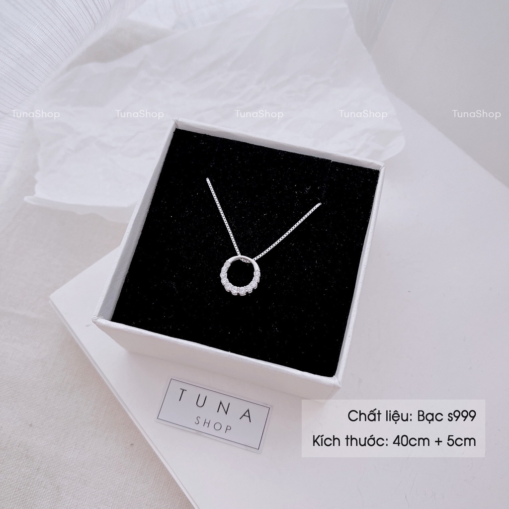 Dây chuyền nữ mặt tròn đính đá, Vòng cổ nữ Bạc gắn đá cao cấp _TUNA SILVER Trang sức Bạc, Ảnh thật video thật chuẩn bạc