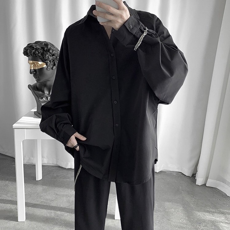 < FREESHIP > Sơmi Đen Vải Lụa [ Form UNISEX ]