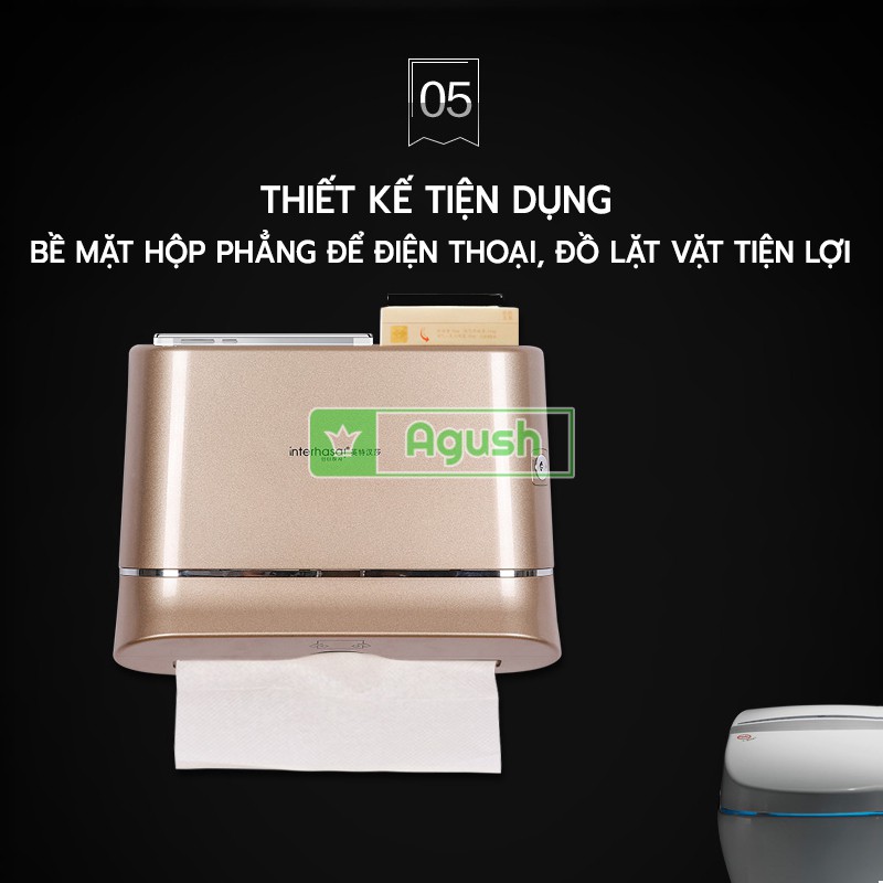 Hộp đựng khăn giấy rút vuông treo dán tường INTERHASA E6002 đa năng tiện lợi nhựa sang trọng nhà tắm vệ sinh toilet