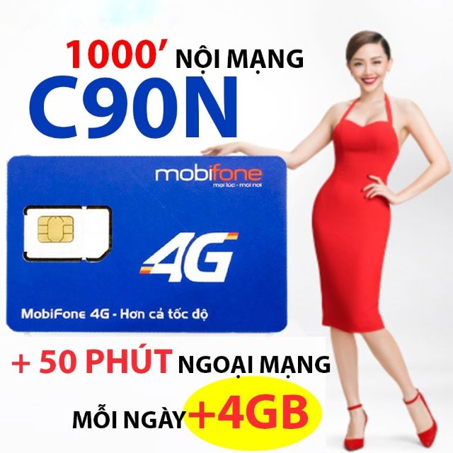 Sim MobiFone gói cước C90N (Loại tặng 120gb/tháng ( mỗi ngày 4gb) nạp 90k/tháng)