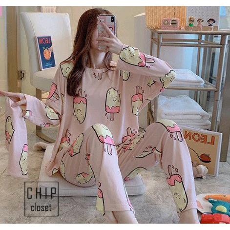 Đồ Bộ Nữ Tay Dài Quần Dài - Bộ Hoạt Hình Thun Mềm Mịn Cực Xinh - Hàng Thái Chuẩn Cao Cấp Full 25 Mẫu - TQ001