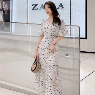 Đầm váy freesize bi trắng đuôi cá