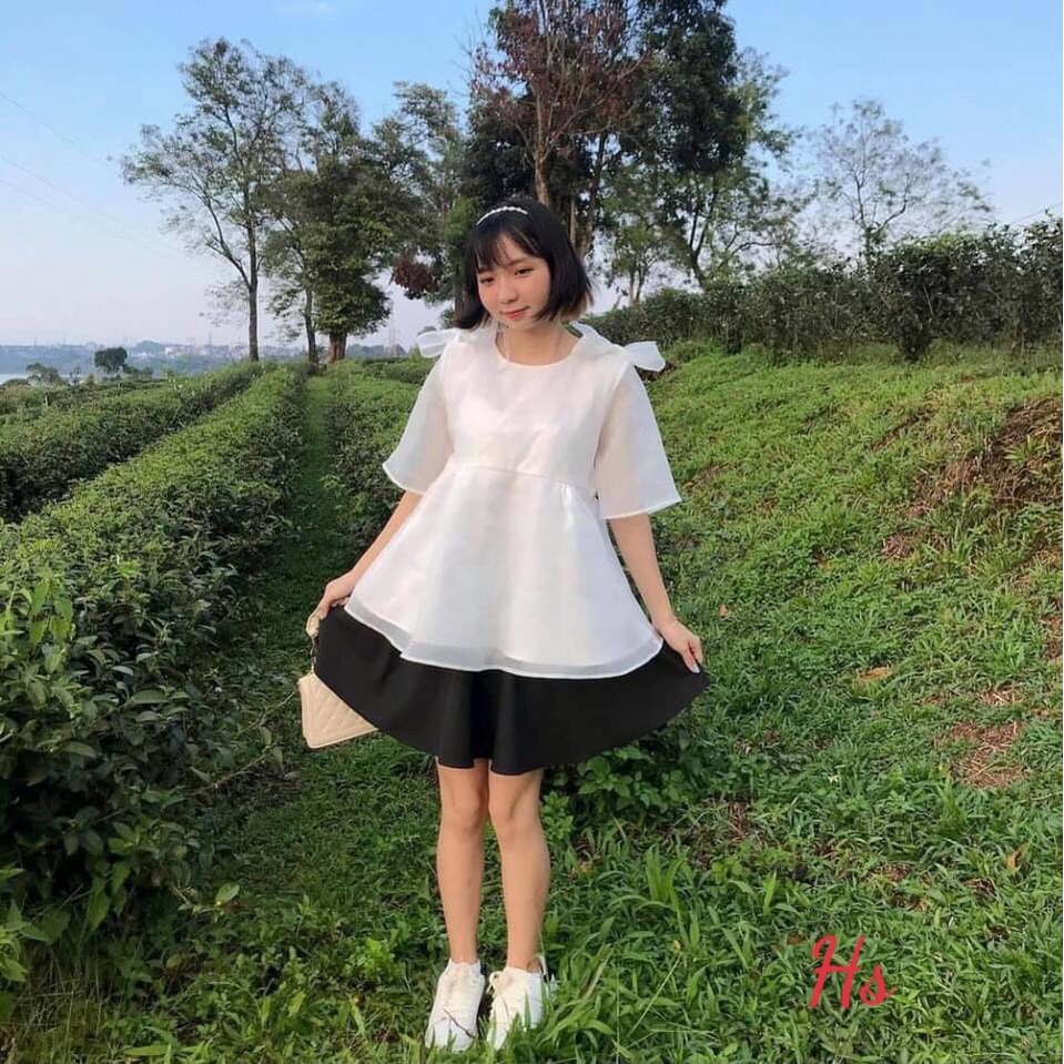 Áo baby doll cổ tròn buộc nơ  Áo dáng xoè siêu xinh luôn ạ