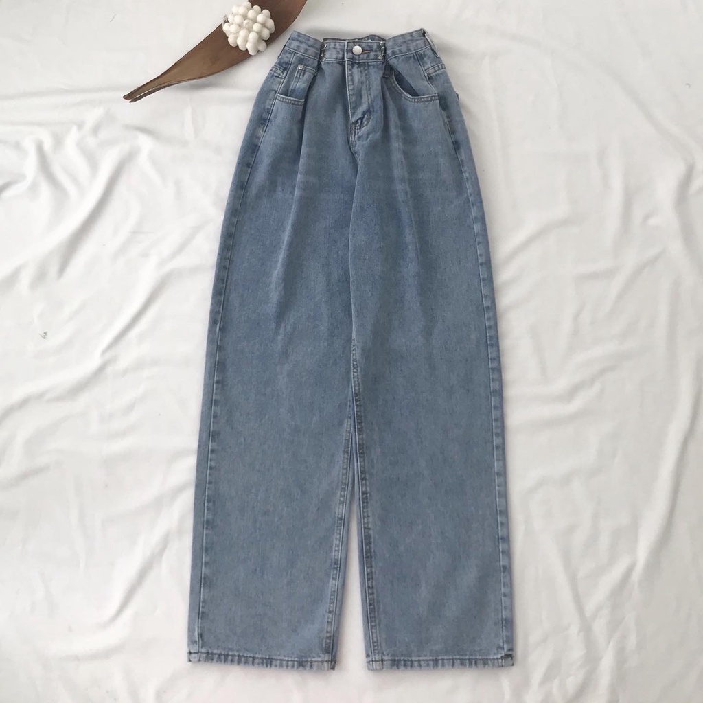 Quần Jeans Ống Suông Nữ JEM CLOSET Form Rộng Lưng Cao Có Eo Cài Seem Phong Cách Hàn Quốc Cực Xinh 2261
