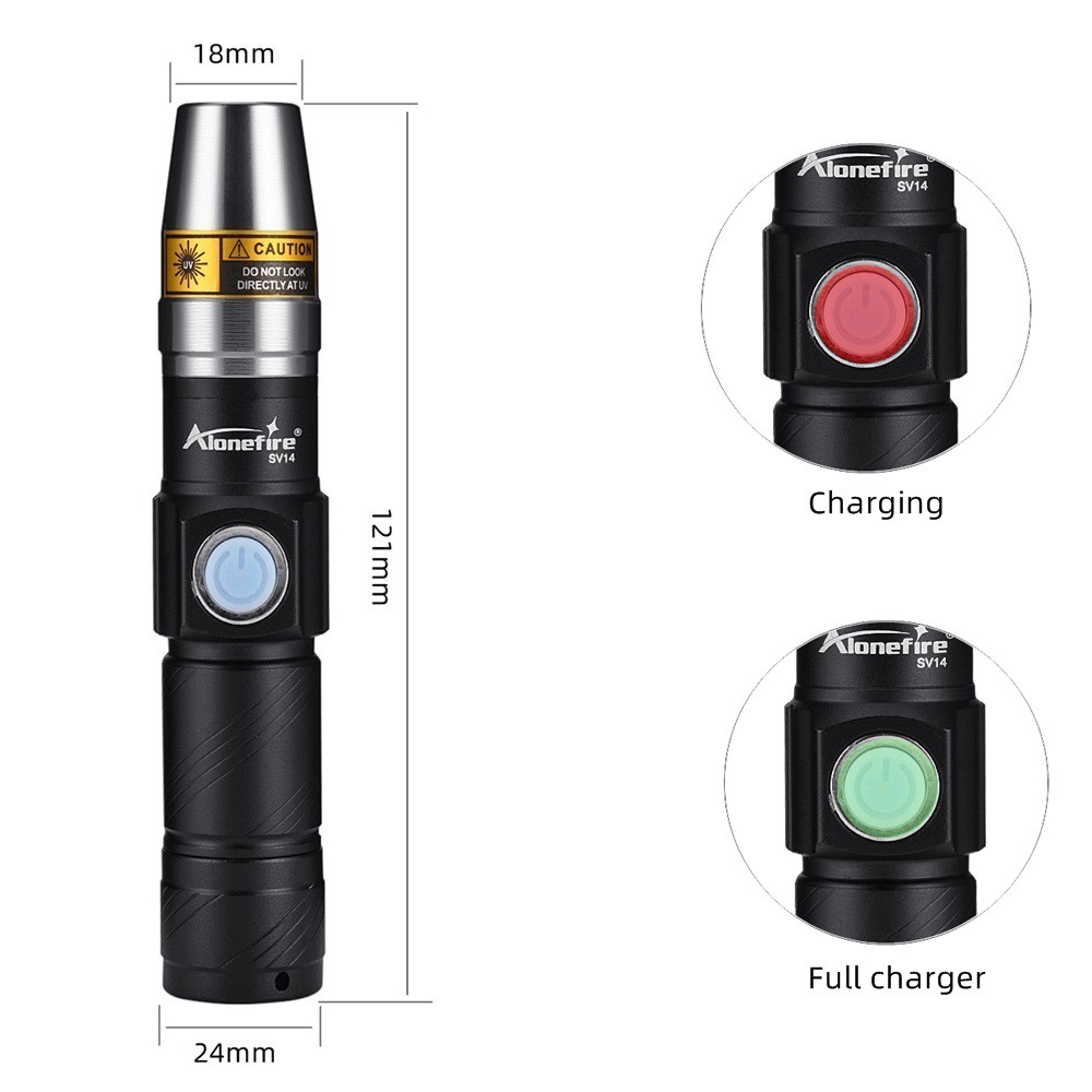 Đèn pin Alonefire SV14 UV 365nm cổng sạc usb chống nước tiện lợi cho ngoài trời