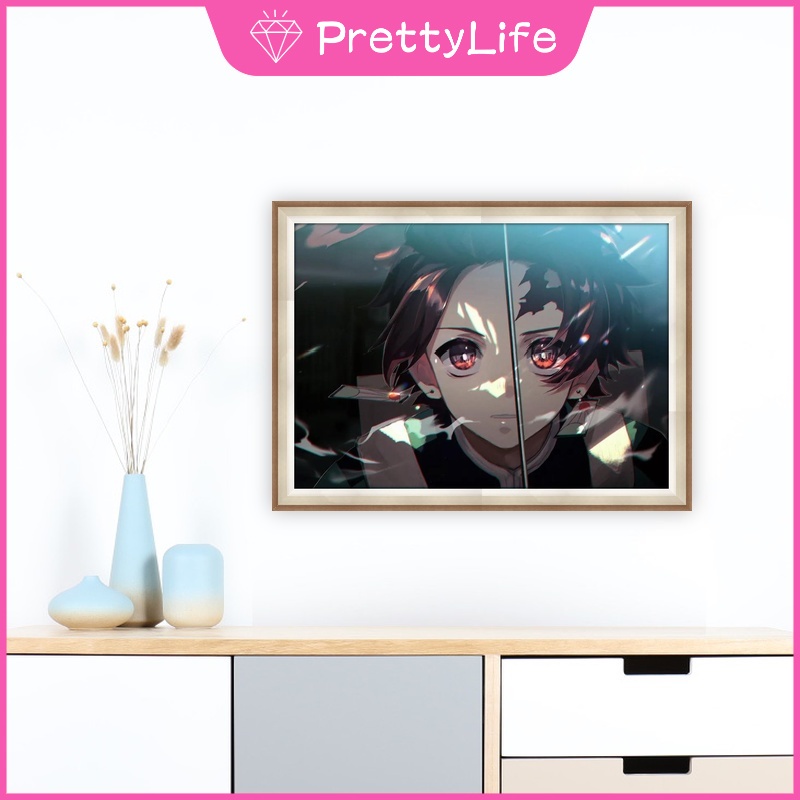 Bộ Tranh Đính Đá 5D Tự Làm Hình Anime Demon Slayer 40x30cm Trang Trí Nhà Cửa