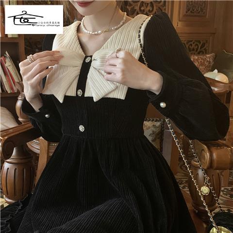 Đầm Nhung Đính Nơ Phong Cách Retro Thời Trang Mùa Xuân Hàng Mới Chất Lượng Cao 2022