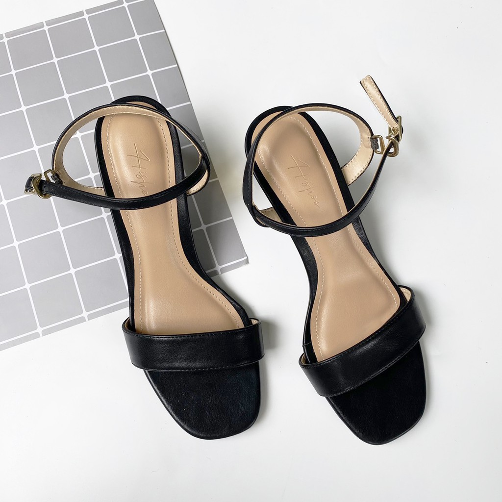 Giày Sandal Nữ Cao Gót 5cm Thời Trang Hishoo Gót Mạ Vàng Quai Ngang Cao Cấp S004