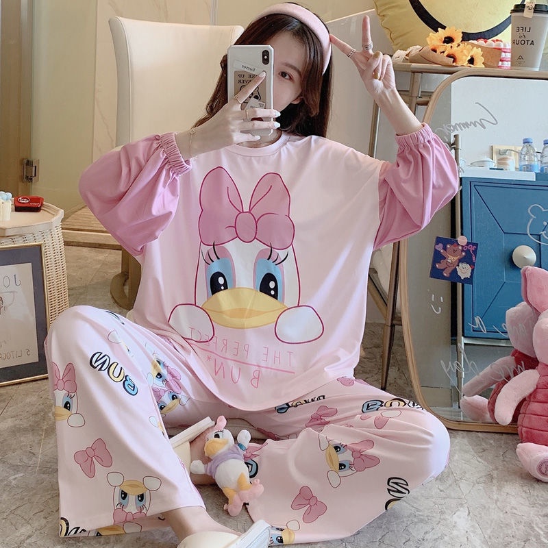 Disney Bộ Đồ Ngủ Tay Dài In Hình Vịt Donald Dễ Thương Thời Trang Xuân Thu Cho Nữ