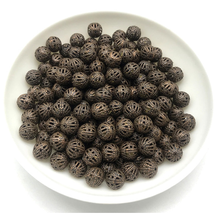 Set 50-200 hạt kim loại tròn dùng làm vòng tay/ vòng cổ/ trang sức thủ công 4 6 8 10 12mm