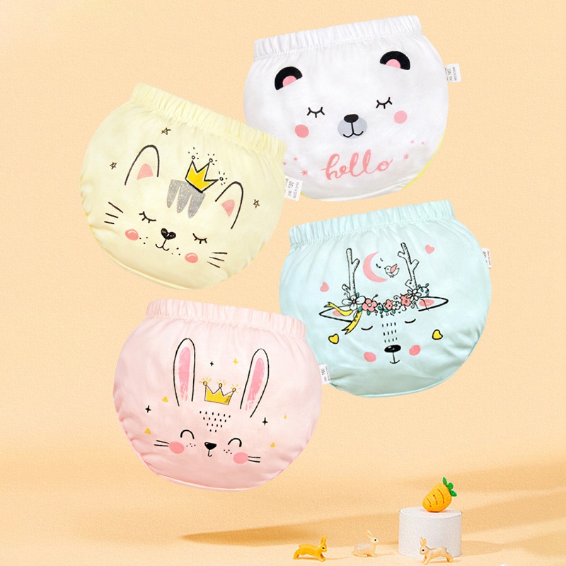 Quần Lót Cotton Mềm Mại Thoáng Khí In Họa Tiết Xinh Xắn Cho Bé Gái