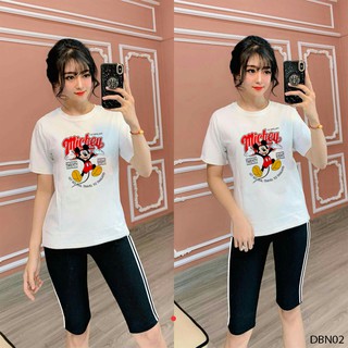 [ HOT] ĐỒ BỘ MẶC NHÀ CAO CẤP QUẦN NGỐ 2 SỌC ÁO IN HÌNH MICKEY - DBN02