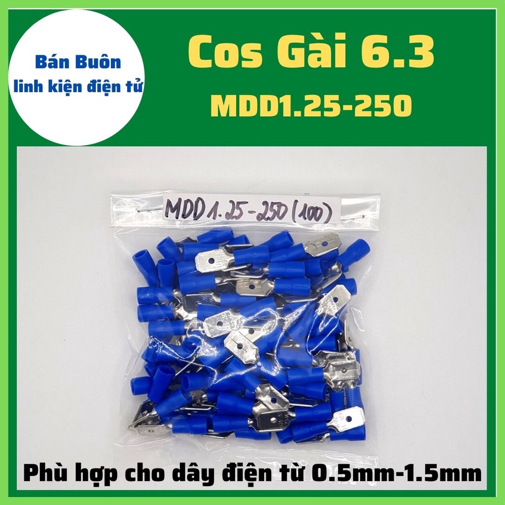 Đầu cos kẹp dây điện 6.3MM, cốt chữ T, đầu cos dây điện, cos gài 6.3 (100 chiếc)