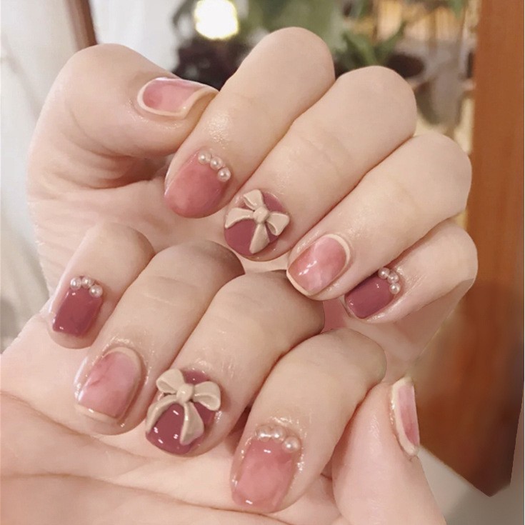 Bộ 24 móng tay giả Nail Nina trang trí nghệ thuật mã Z-26【Tặng kèm dụng cụ lắp】