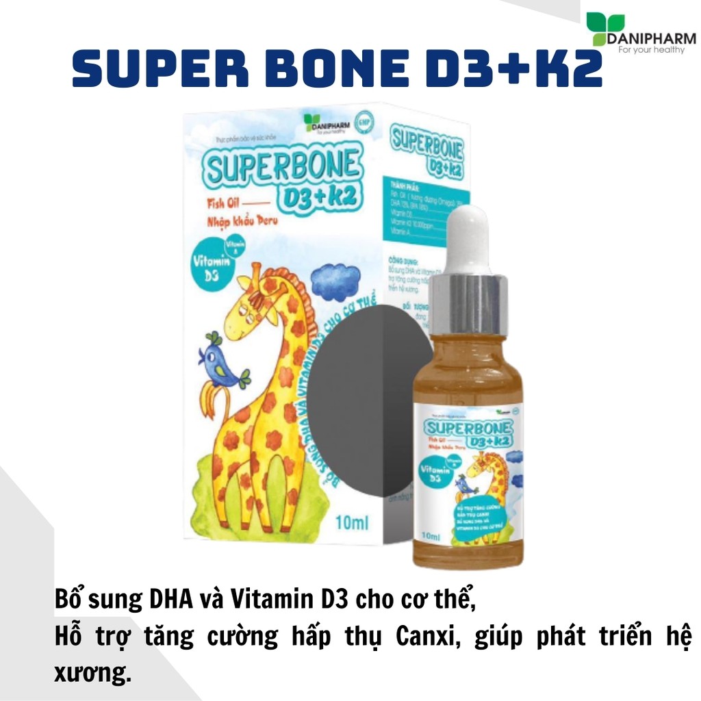 VITAMIN D3+K2 Siro hỗ trợ Tăng Chiều Cao SUPERBONE, hỗ trợ tăng cường canxi, giảm nguy cơ còi xương ở trẻ