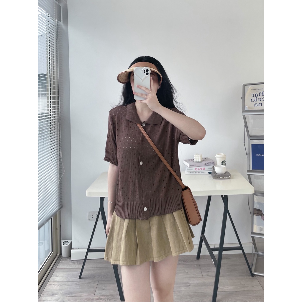 Áo len lưới cộc tay 3 cúc the.sweaterweather TSW (ảnh thật)