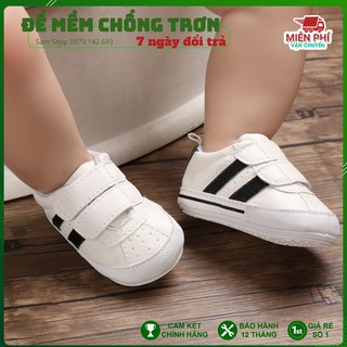 Giầy tập đi, dép tập đi cho bé 2 sọc, giày mềm đế vân chống trơn cho  bé trai/ bé gái