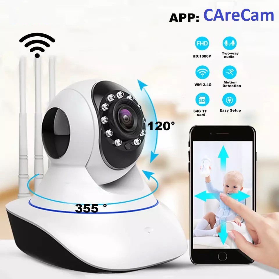 (Kèm thẻ nhớ 64GB) Camera WIFI - Camera Ip CareCam 3 Râu (R8)45X-XFL200 - Độ Phân Giải 2.0Mpx  (Carevis r8) | BigBuy360 - bigbuy360.vn