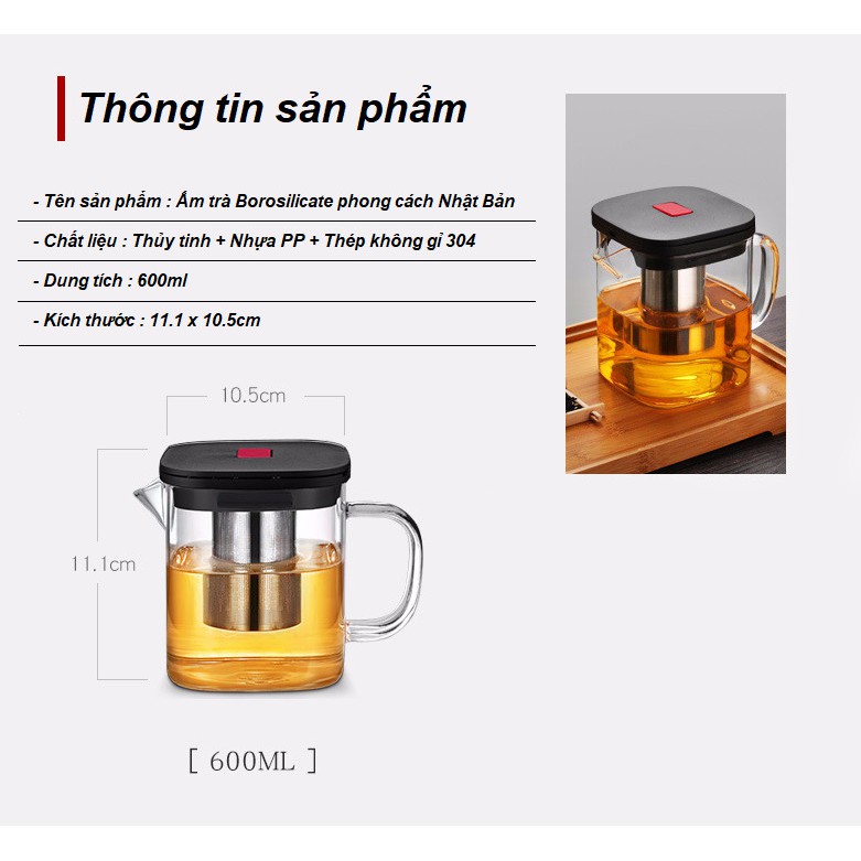 Bình trà Borosilicate phong cách Nhật Bản