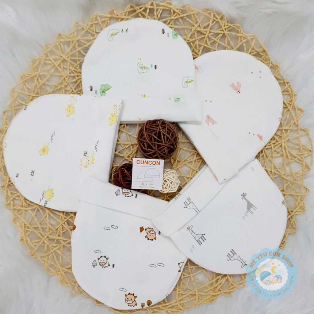 Nón cotton họa tiết cho bé sơ sinh 0-3 tháng - Hiệu Cún Con (katydang)