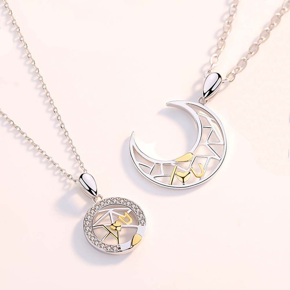 Vòng cổ mặt hình mặt trăng / mặt trời bằng đồng đơn giản thời trang dành cho cặp đôi