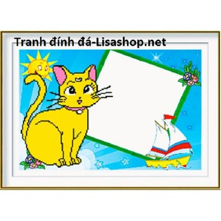 Tranh đính đá CON MÈO có lồng hình yn5106( 56x40cm)