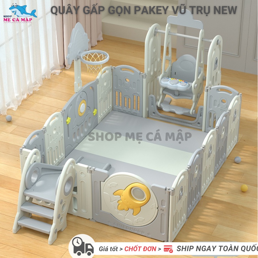 Quây cũi nhựa vũ trụ FULL SET GẤP GỌN cầu trượt xích đu, tặng kèm bộ bóng rổ