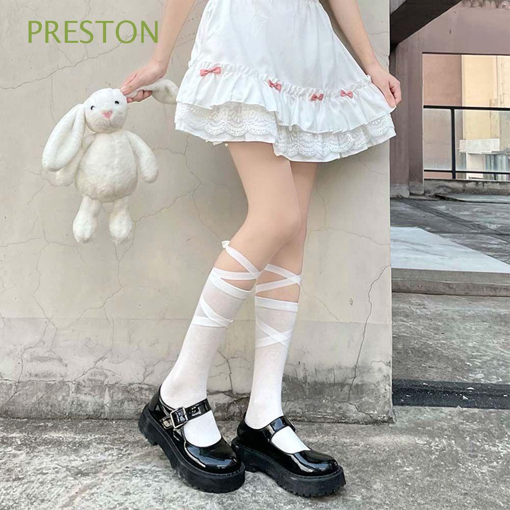 Vớ cổ cao phối ruy băng phong cách Lolita thời trang độc đáo cho nữ