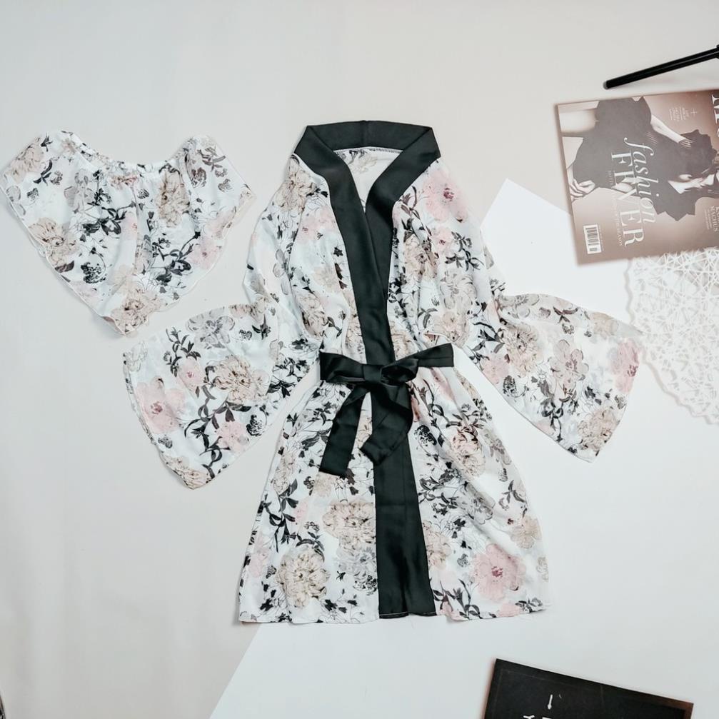 Áo Choàng Ngủ Voan Xuyên Thấu, Áo Choàng Ngủ Kimono Kèm Quần Gợi Cảm Quyến Rủ Cho Nữ. | BigBuy360 - bigbuy360.vn