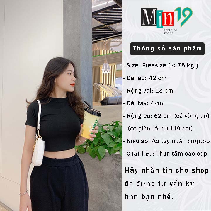 Áo croptop tay ngắn MIN19 áo thun body nữ tay ngắn bigsize cổ tròn dáng ôm màu trắng đen nâu be thời trang Hàn Quốc